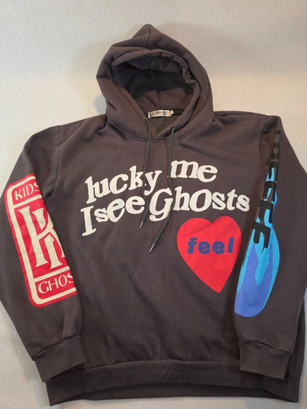 Kids See Ghosts Lucky Me Feel Freee Camp Flog Gnaw Hoodie Grey M (FLAW)